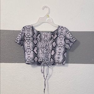 Zaful Snake Print Drawstring Crop Top